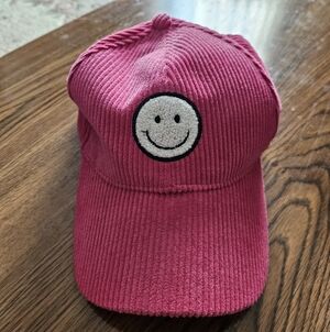 David and Young Pink Corduroy Smiley Face Baseball Cap